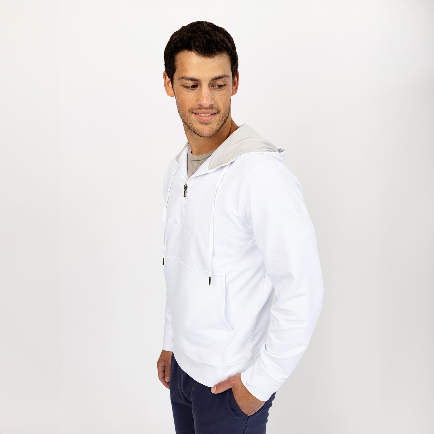 Chris ¼ Zip Hooded Pullover - White