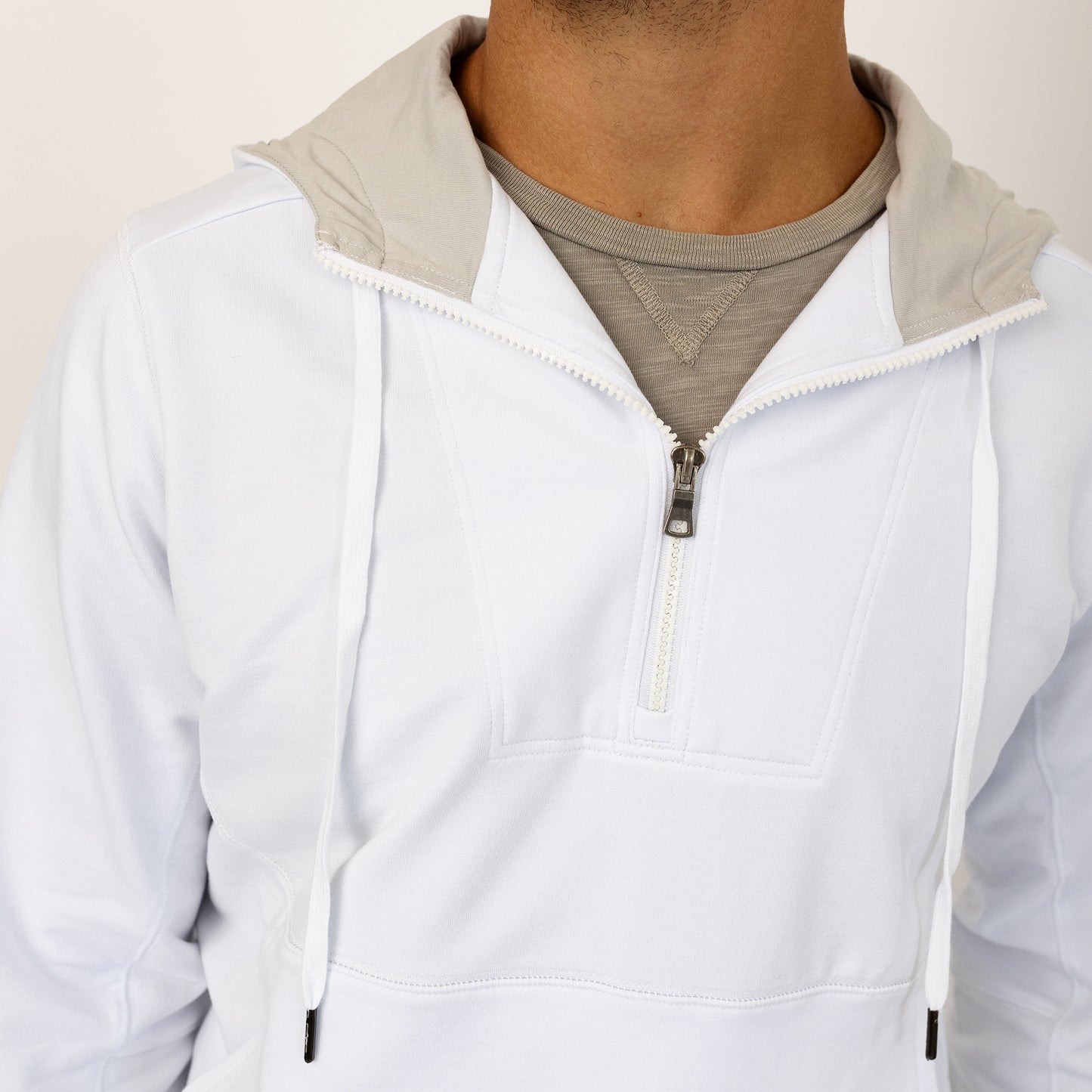 Chris ¼ Zip Hooded Pullover - White